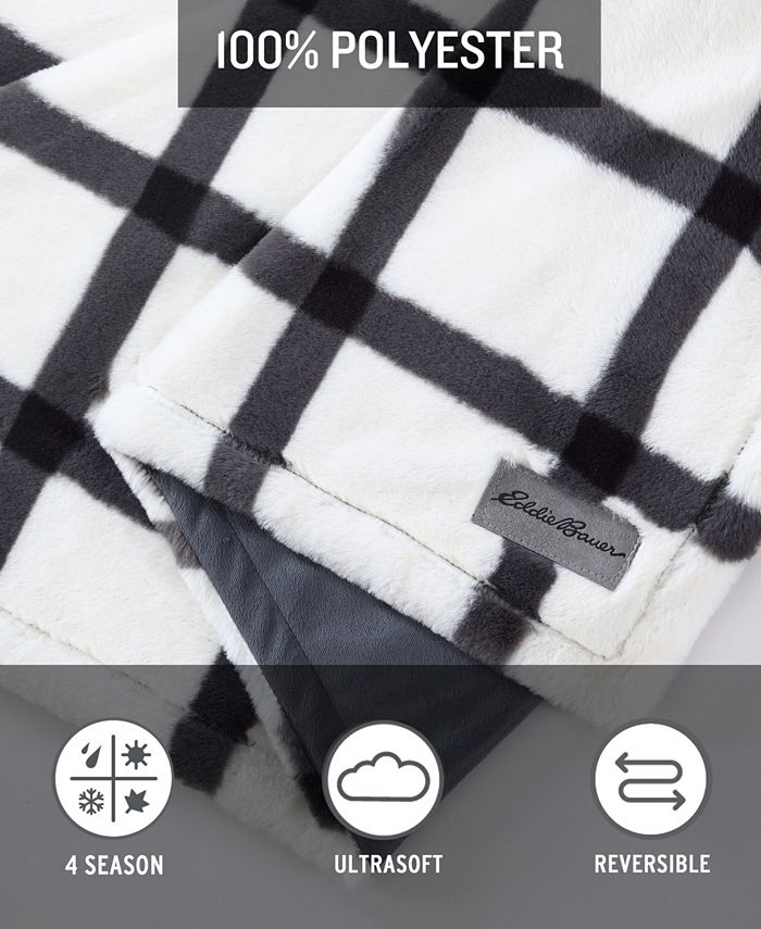 Eddie Bauer Plaid Faux Fur Throw, 50" x 60" Pillow Set, 2 Piece Macy's