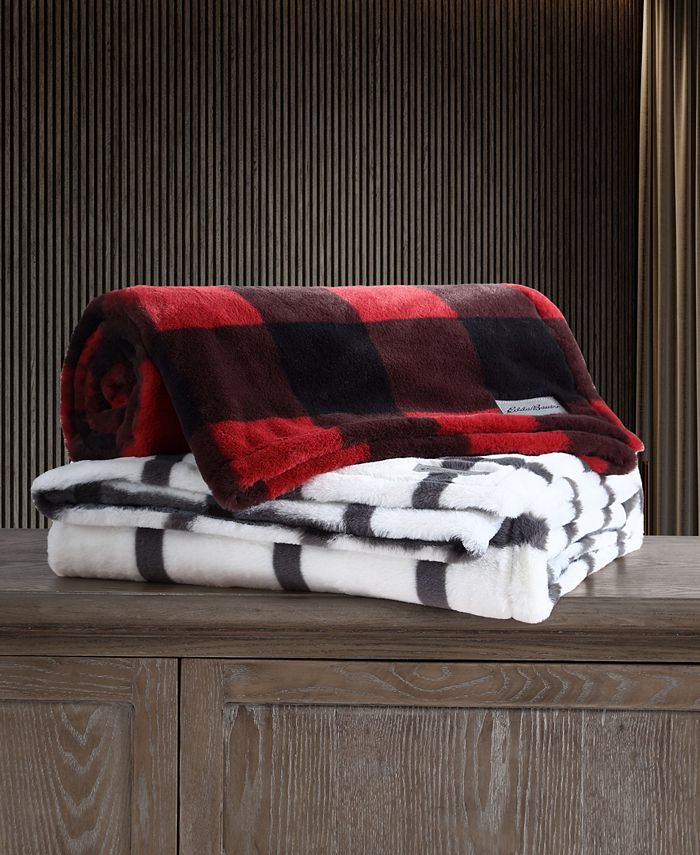 Eddie Bauer Plaid Faux Fur Throw, 50" x 60" & Reviews Blankets