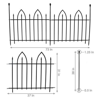 Gothic Arch 6' Set of 2 Decorative Garden Fence Panels - Iron Border Fence - 37" W x 31" H Per Panel - Black