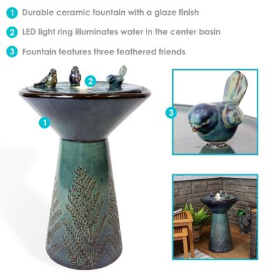 Gathering Birds Ceramic Outdoor Fountain with LED Lights