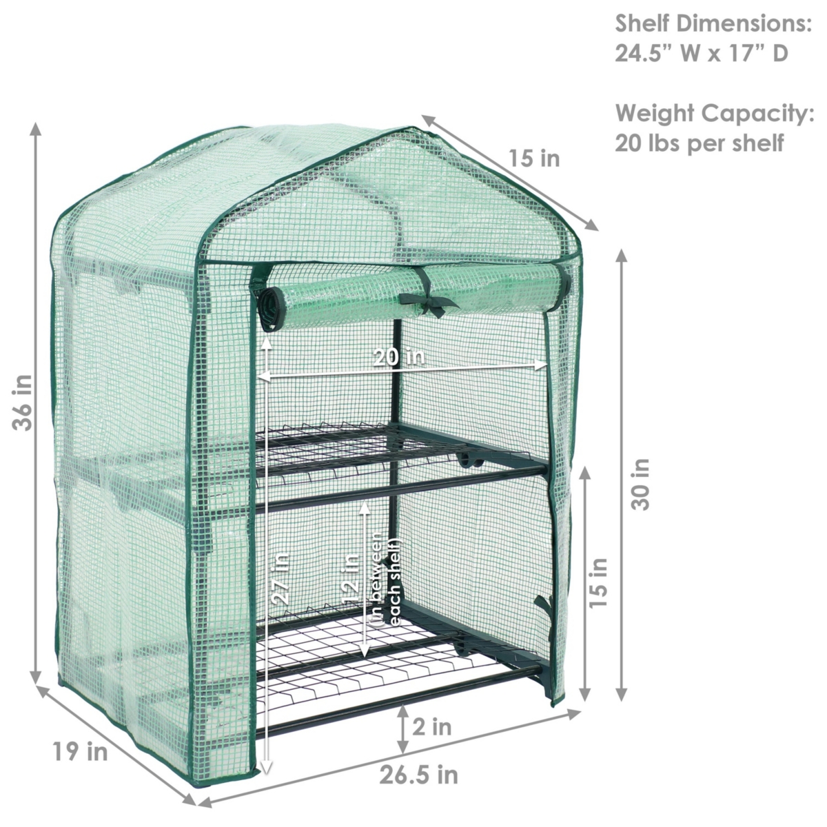 Sunnydaze Decor 2-Tier Iron Pvc Cover Mini Greenhouse and Roll-Up Zipper -- Green