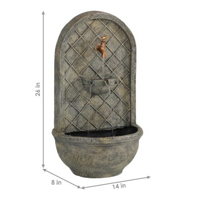 Messina 26-Inch Polystone Outdoor Wall Water Fountain - Electric Submersible Pump - French Limestone Finish