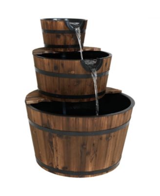 30-Inch 3-Tier Wood Barrel Outdoor Water Fountain - Electric Submersible Pump