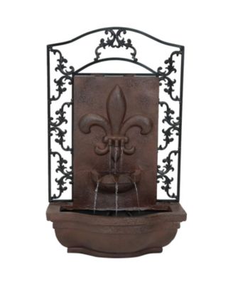 French Lily 33-Inch Polystone Outdoor Solar Wall Fountain - Iron Finish