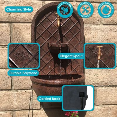 Messina 26-Inch Polystone Outdoor Solar Wall Fountain - Bronze Finish