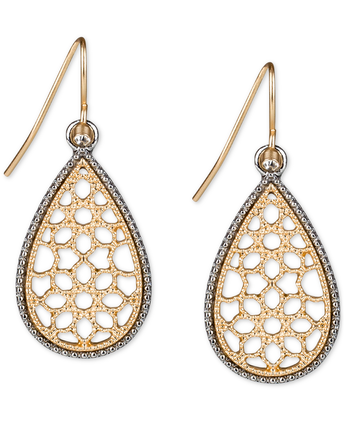 Patricia Nash Two-tone Pave Lace-look Tear-shape Drop Earrings In Lt/pas Org
