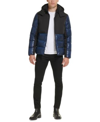 Men's Colorblock Mixed-Media Puffer Jacket
