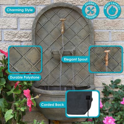 Messina 26-Inch Polystone Outdoor Wall Water Fountain - Electric Submersible Pump - Florentine Stone Finish