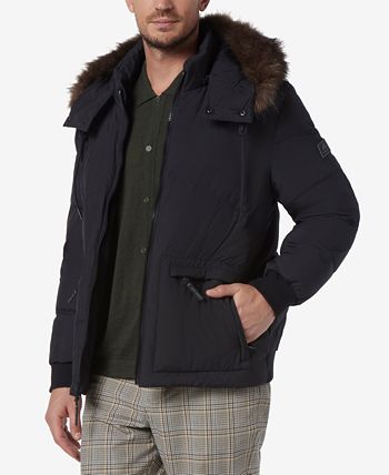 Marc New York Men's Down Bomber with Faux Fur Trim and Removable Hood ...