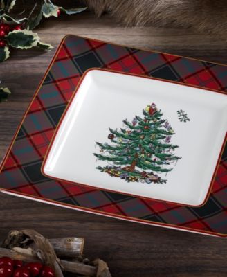 Christmas Tree Tartan Square Platter