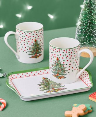 Christmas Tree Polka Dot Mug and Tray Set, 3 Pieces