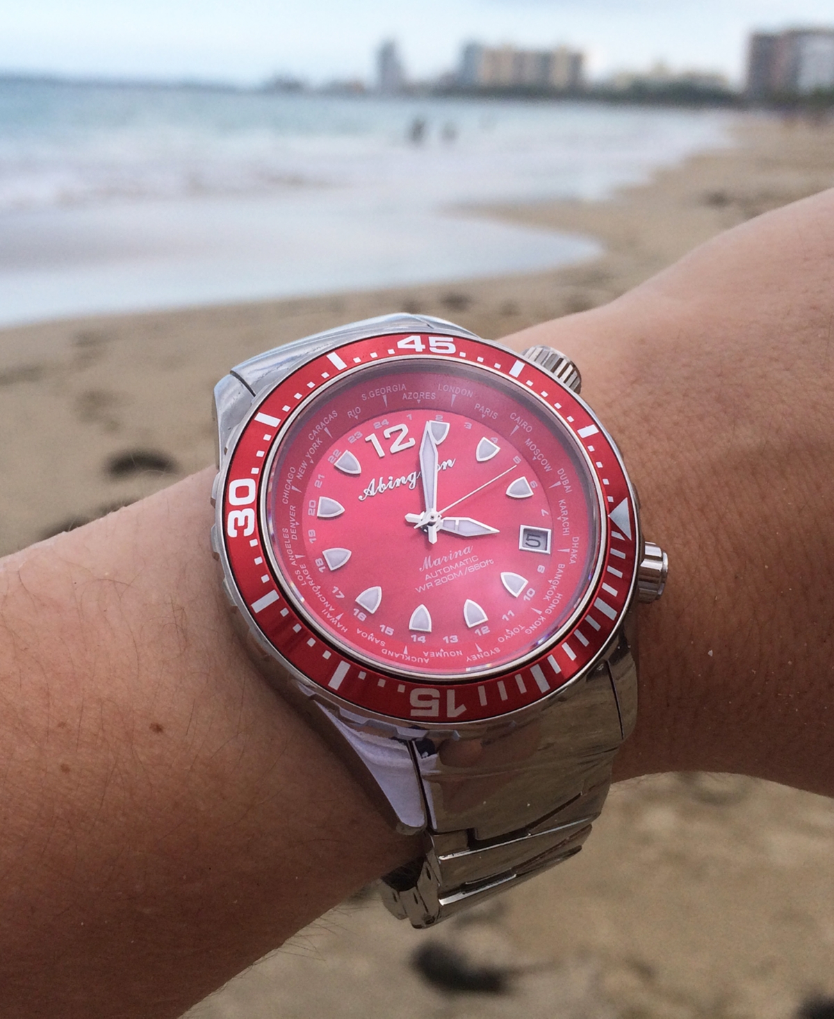 Shop Abingdon Co. Women's Marina Diver's Multifunctional Titanium Bracelet & White Silicone Strap Watch 40mm In Reef Red