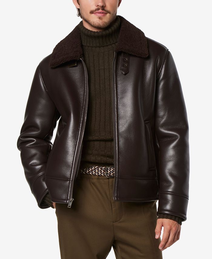 Marc New York Men's Cadman Faux Leather Fleece-Lined Aviator Jacket ...