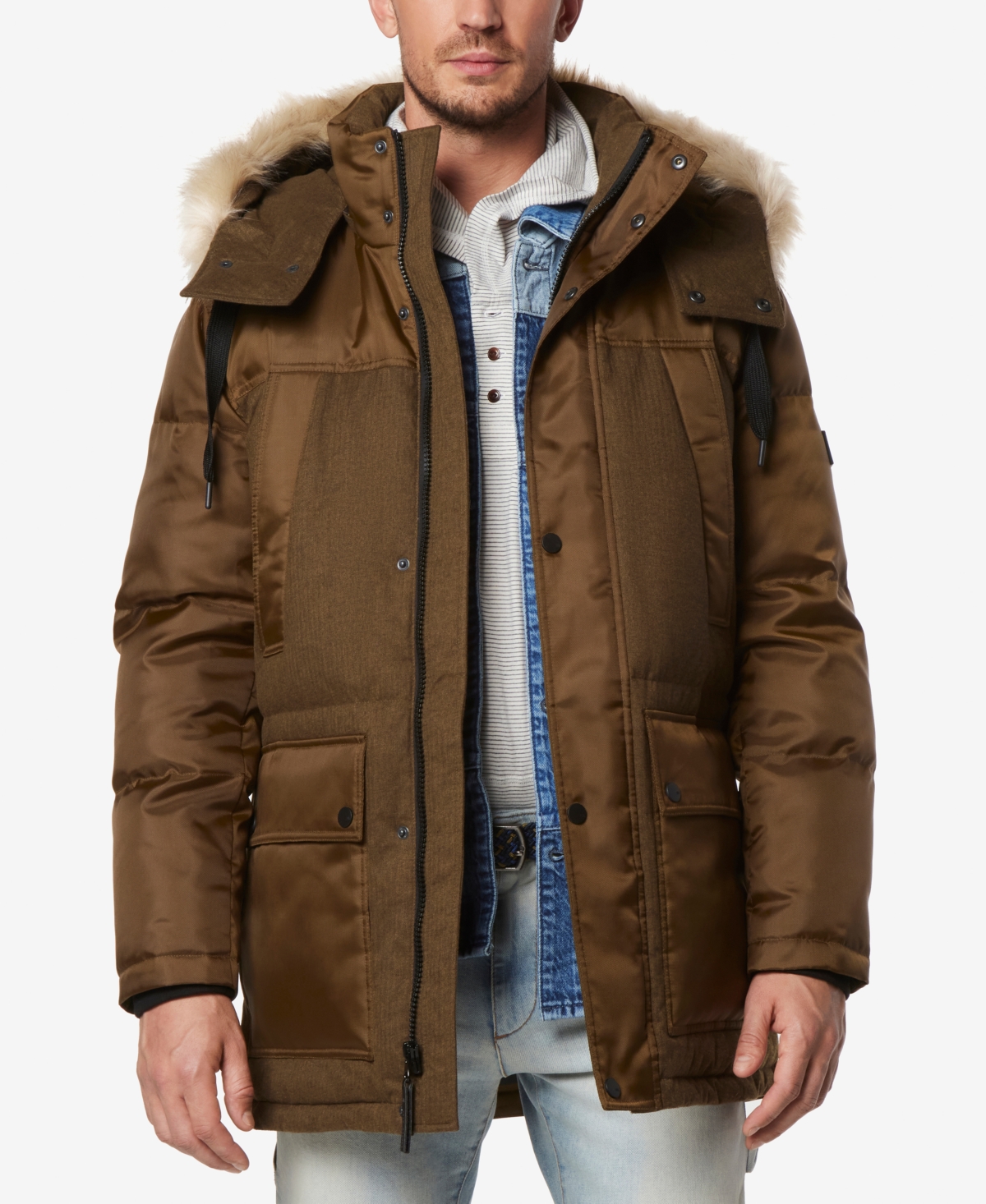 Marc New York Men's Tripp Oxford Poly & Faux Wool Combo Down Parka - Moss
