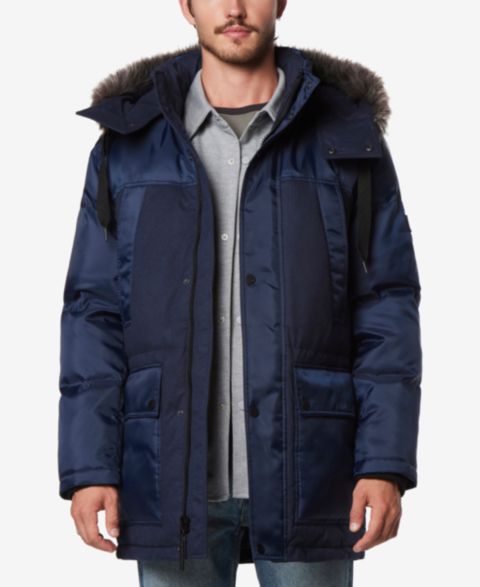 Мужская куртка Marc New York Tripp Oxford Poly & Faux Wool Combo Down Parka, цвет: Чернильный