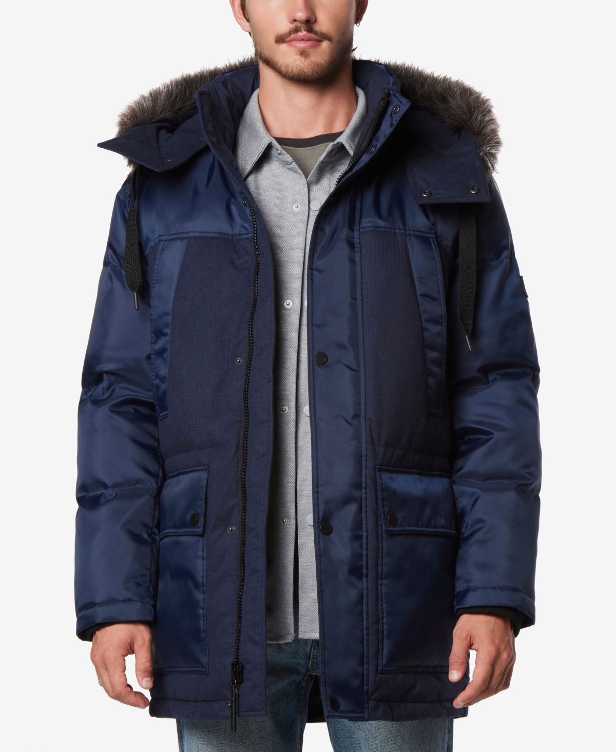 Marc New York Men's Tripp Oxford Poly & Faux Wool Combo Down Parka - Ink