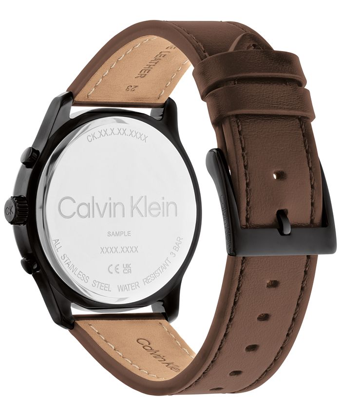 Calvin Klein Men's Brown Leather Strap Watch 44mm & Reviews All