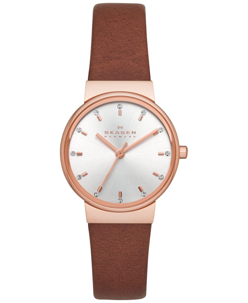 Skagen Womens Ancher Brown Leather Strap Watch 26mm SKW2260   Watches