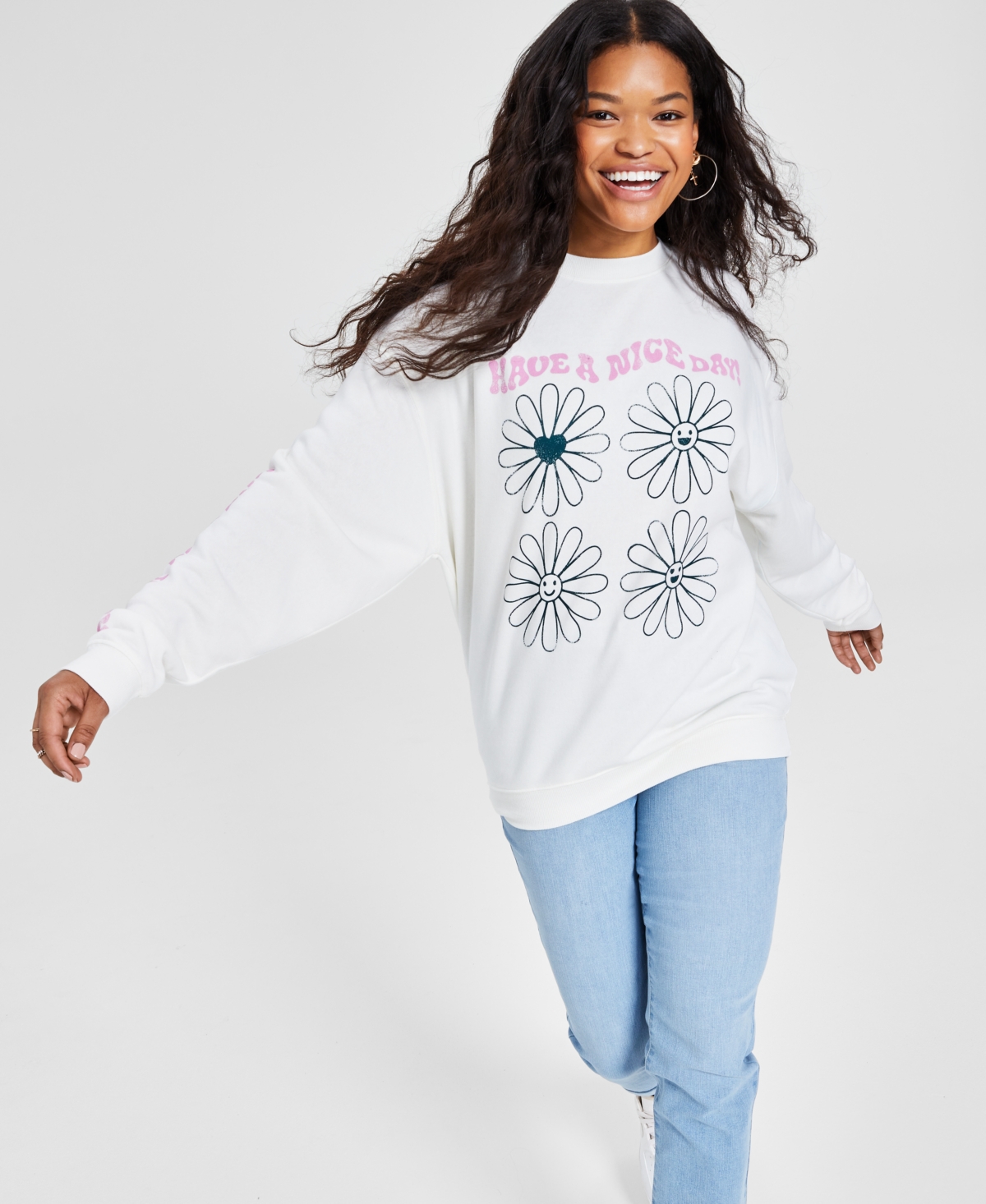 Grayson Threads Black Juniors' Have a Nice Day-Graphic Oversized Sweatshirt