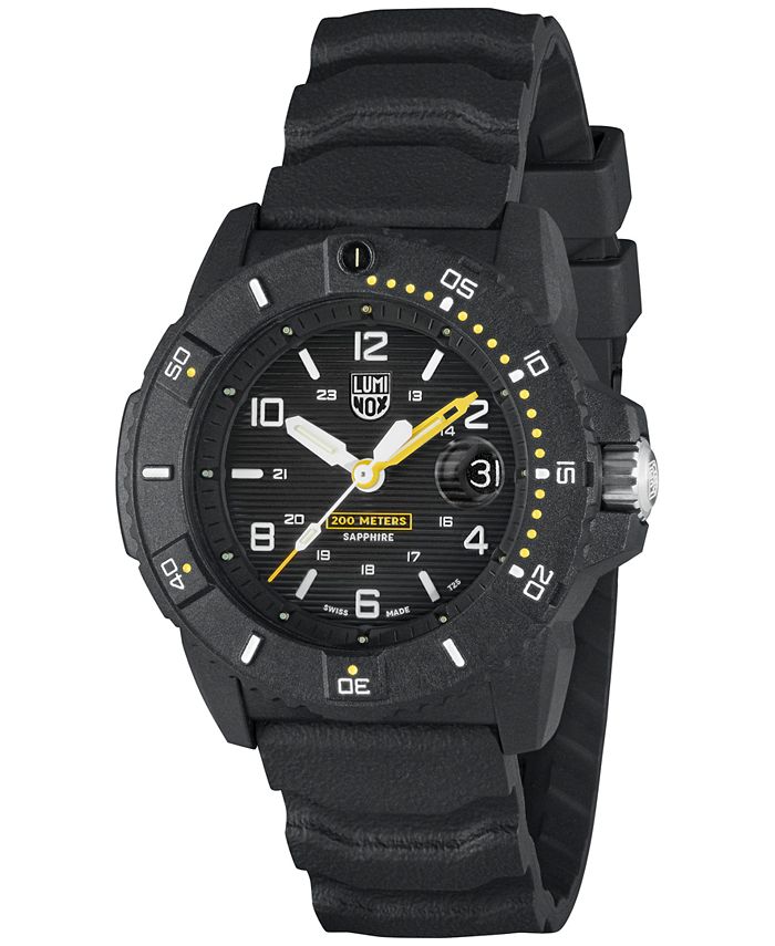 Men s Swiss Navy Seal Magnifying Glass Dive Black Rubber Strap Watch 45mm