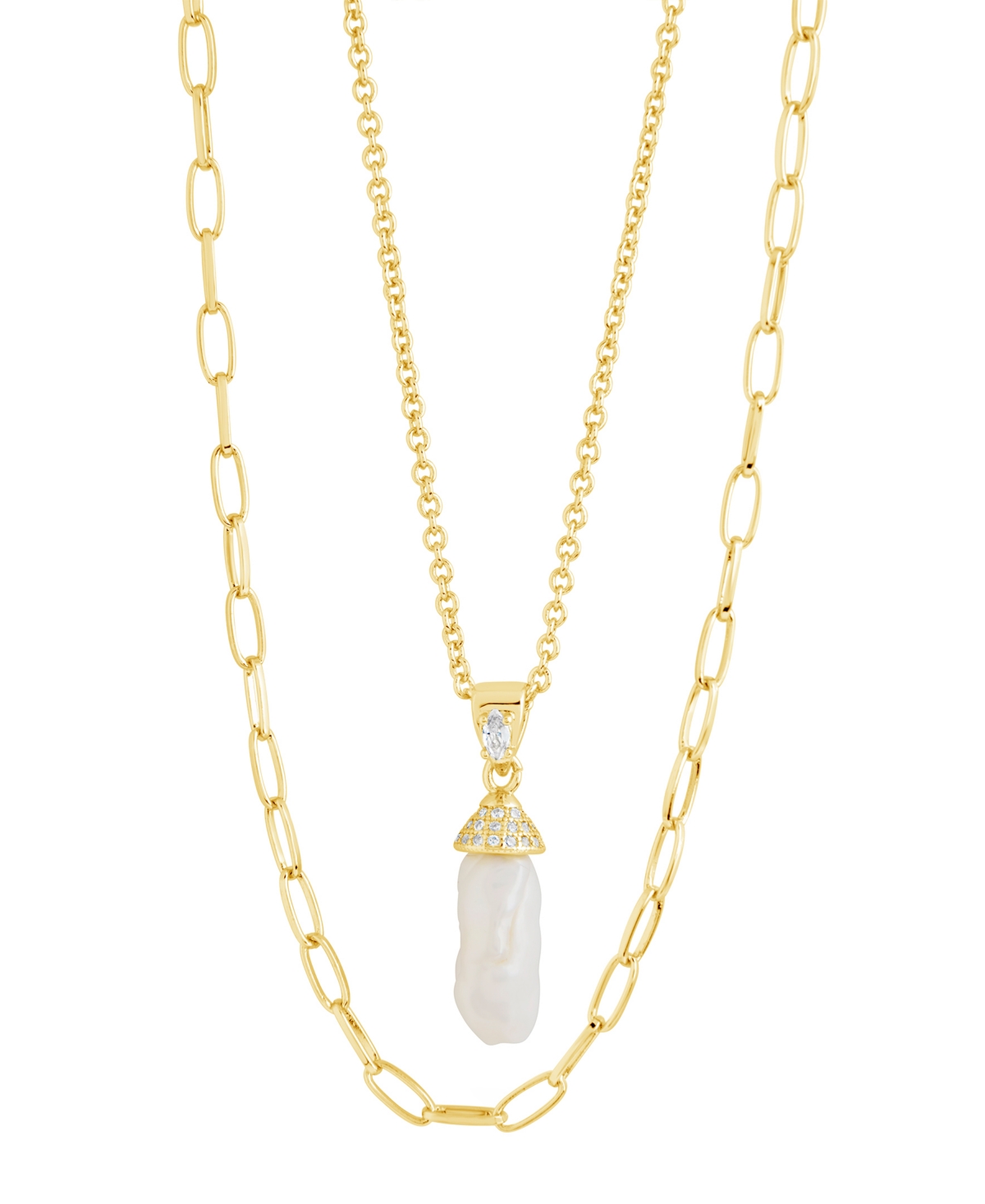 Sterling Forever Cubic Zirconia Nerissa Layered Necklace In Gold-plated