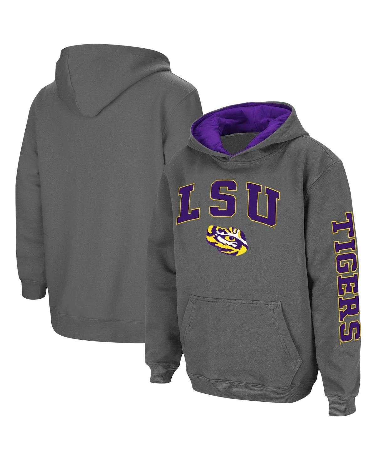 Colosseum Youth  Charcoal Lsu Tigers 2-hit Team Pullover Hoodie In Charcoal
