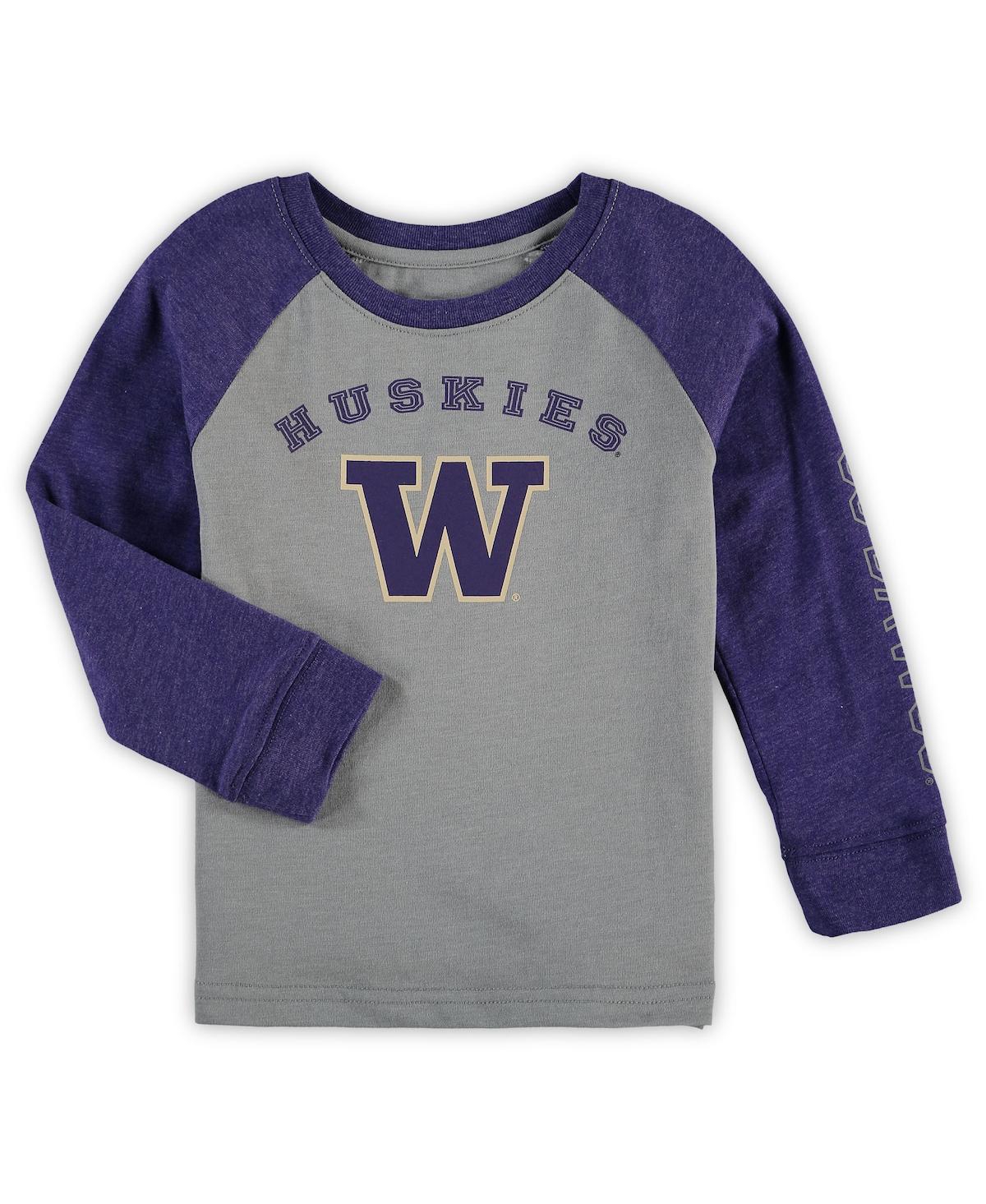 Colosseum Toddler Boys And Girls  Heathered Gray Washington Huskies Long Sleeve Raglan T-shirt In Heathered Gray