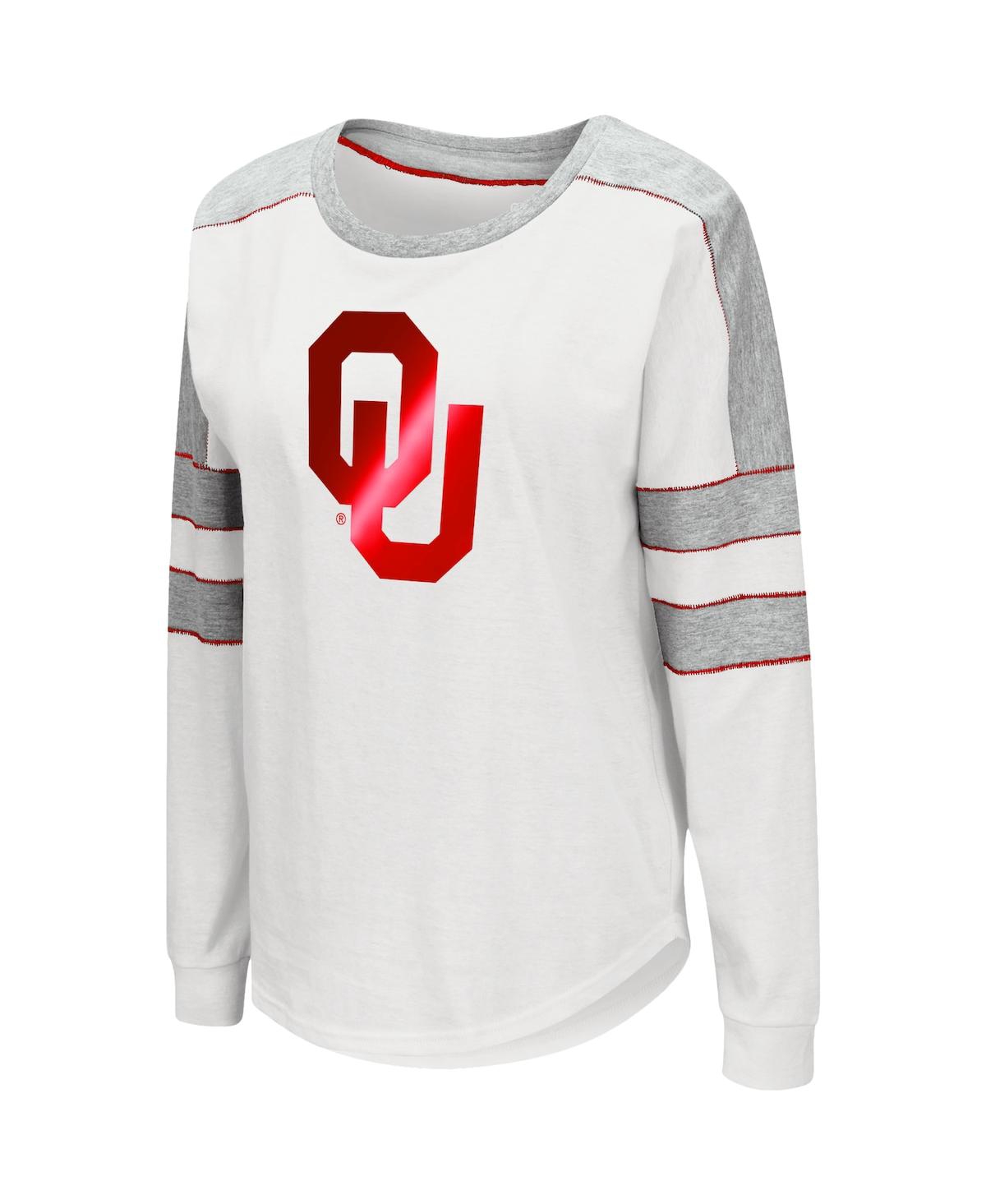 Shop Colosseum Women's  White Oklahoma Sooners Trey Dolman Long Sleeve T-shirt