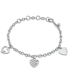 Sterling Silver Open Heart Charm Bracelet and Available in Silver, 14K Rose-Gold Plated or 14K Gold Plated