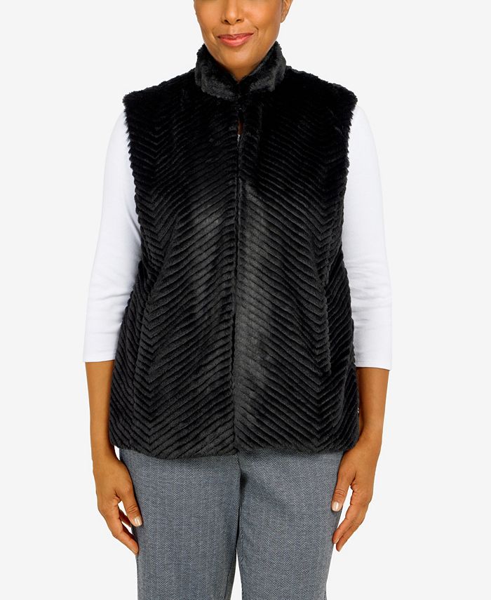 Alfred Dunner Petite Empire State Chevron Fur Vest Macy s