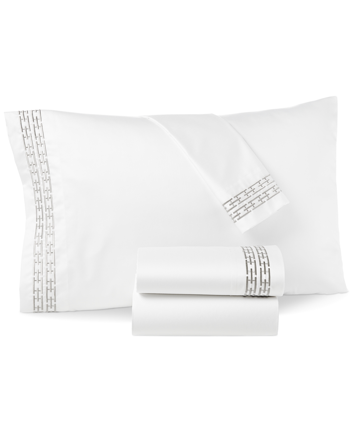 Hotel Collection Chain Links Embroidered 100% Pima Cotton 4-pc. Sheet Set, California King, Created For Macy's In Silver
