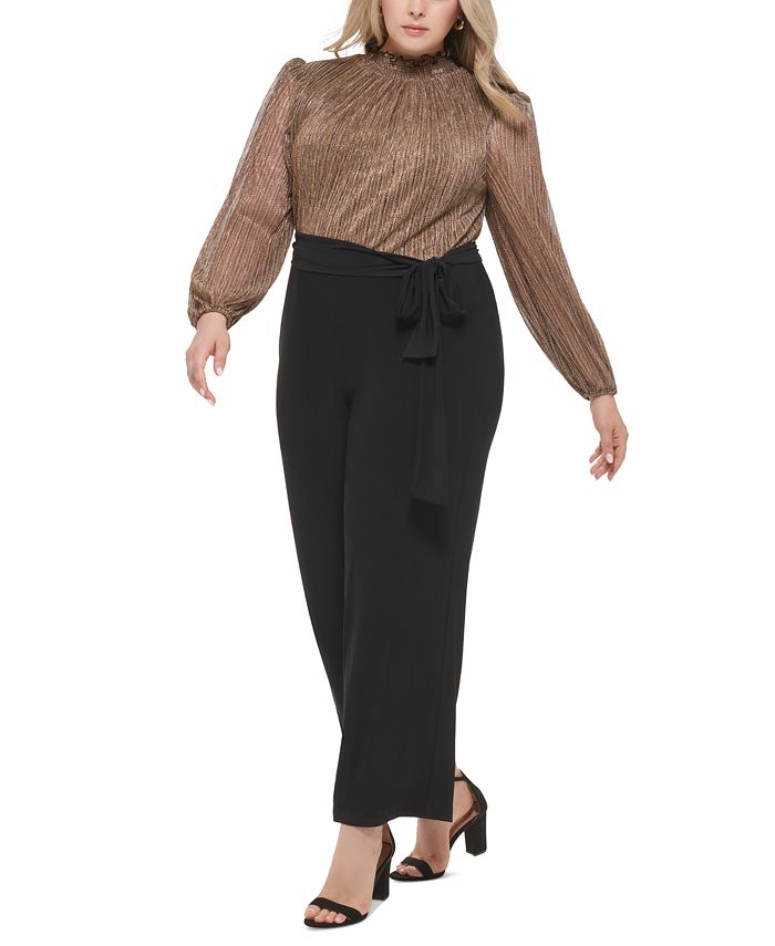 Jessica Howard Plus Size Metallic MockNeck Jumpsuit Macy's