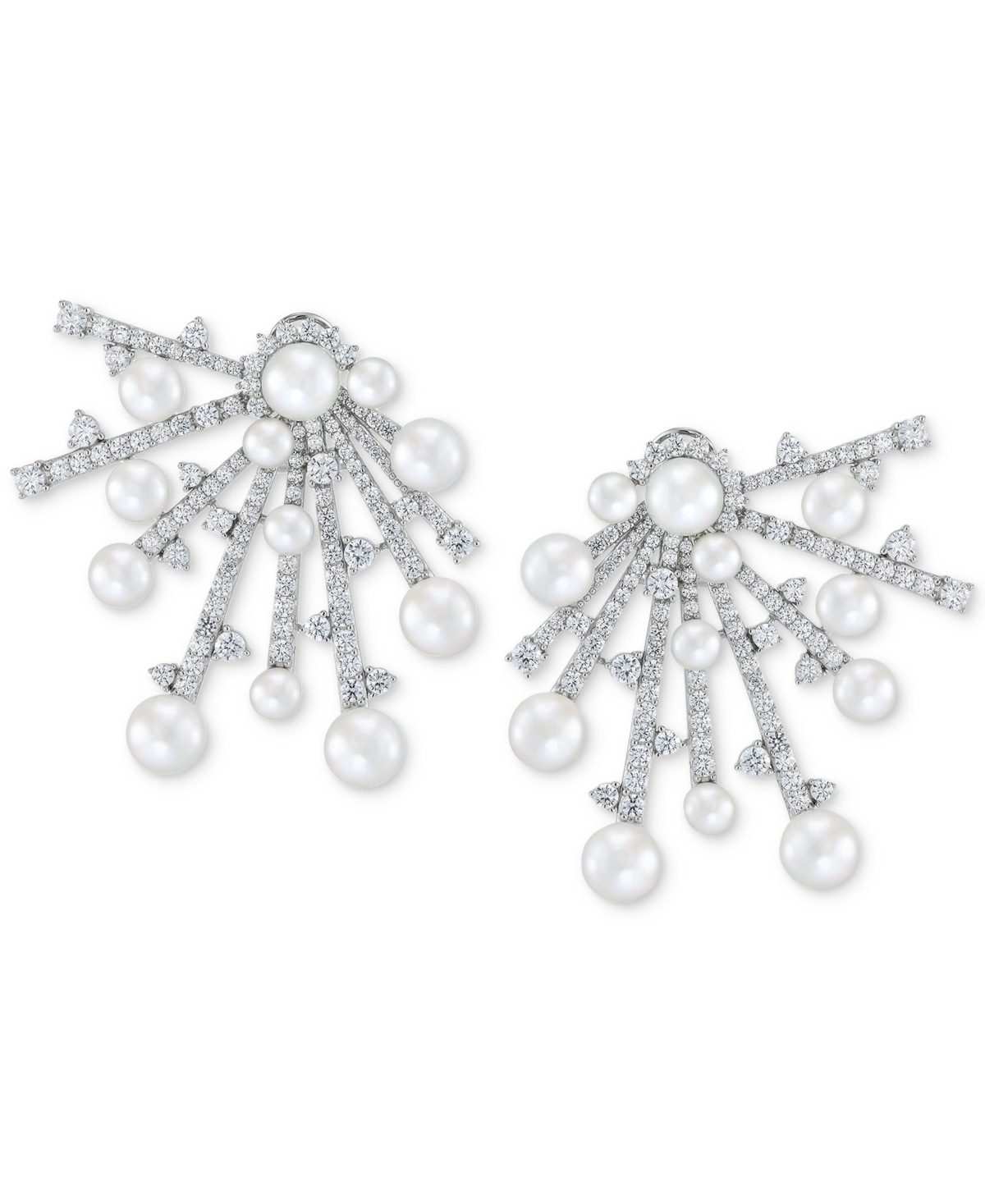 Arabella Cultured Freshwater Button Pearl (5 - 8-1/2mm) & Cubic Zirconia Starburst Stud Earrings In Sterling In Sterling Silver