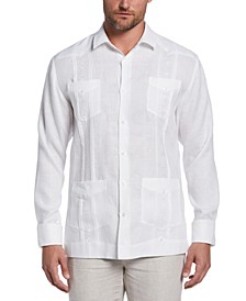 Men's Linen Embroidered Long-Sleeve Guayabera Shirt 