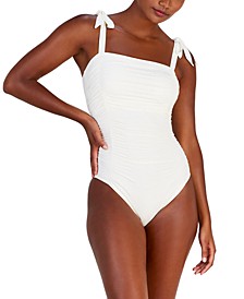 Women's Shirred Square-Neck One Piece Swimsuit