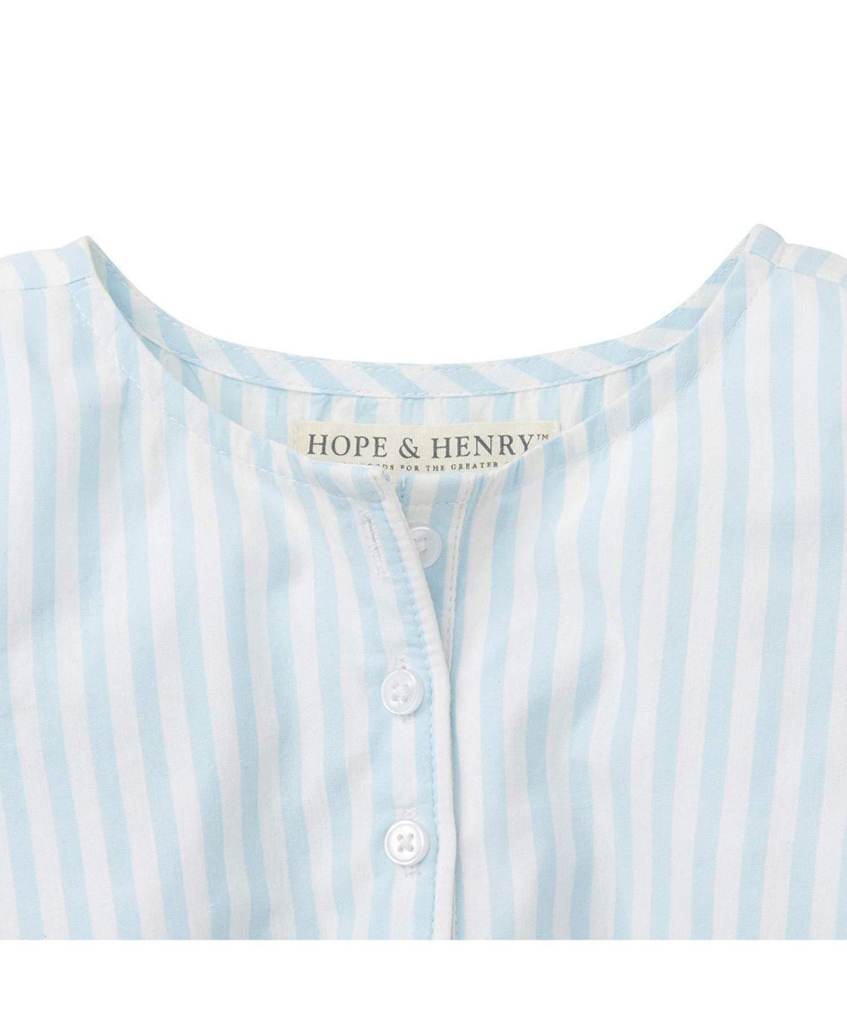 Hope & Henry Baby Girls Peasant Top With Embroidery - White and blue stripes