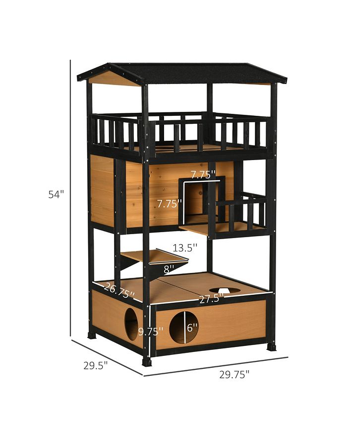 PawHut Cat House, Kitten Condo Shelter w/ Raised Base Asphalt Roof