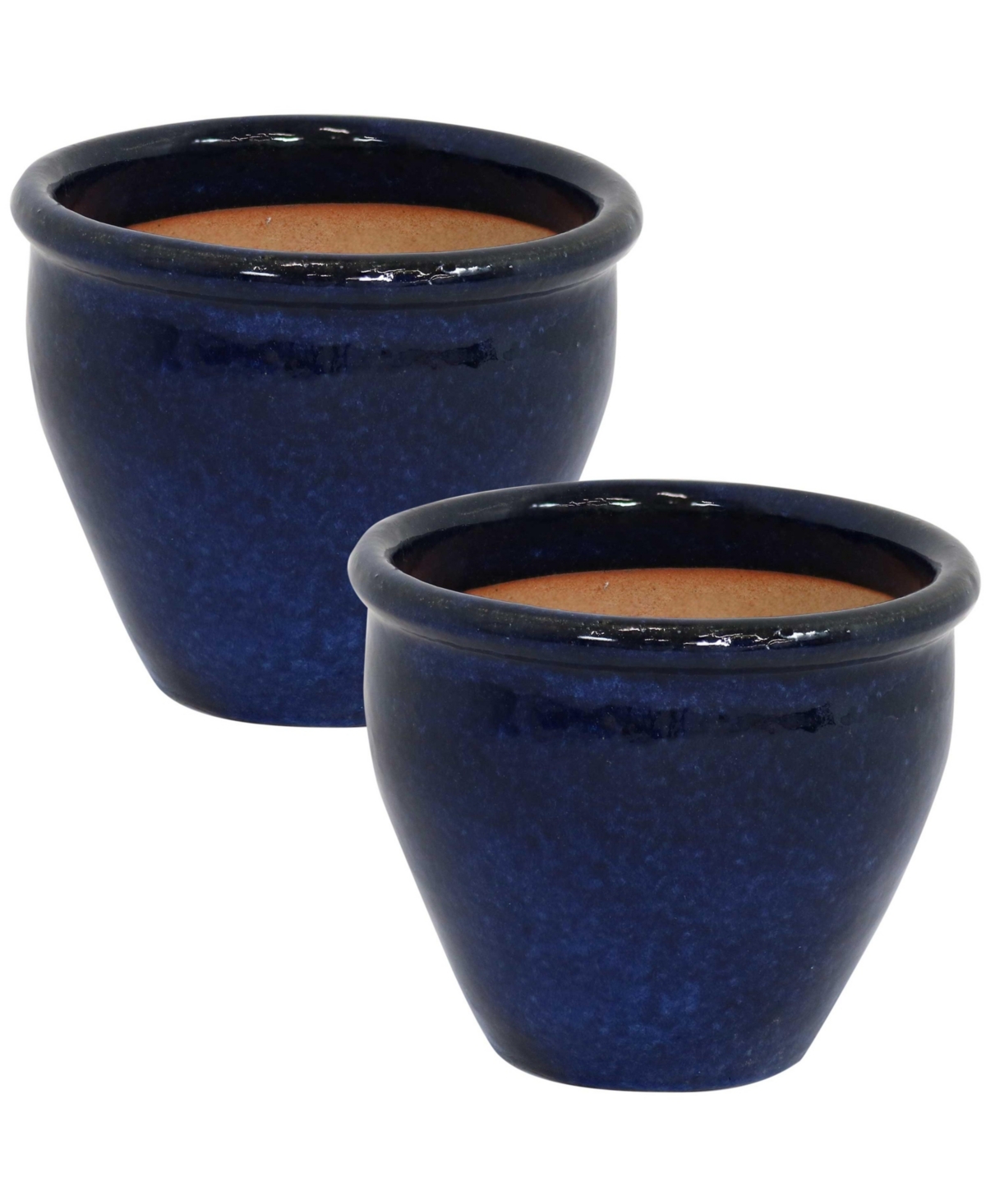 9 in Chalet Glazed Ceramic Planter - Imperial Blue - Set of 2 - Dark blue