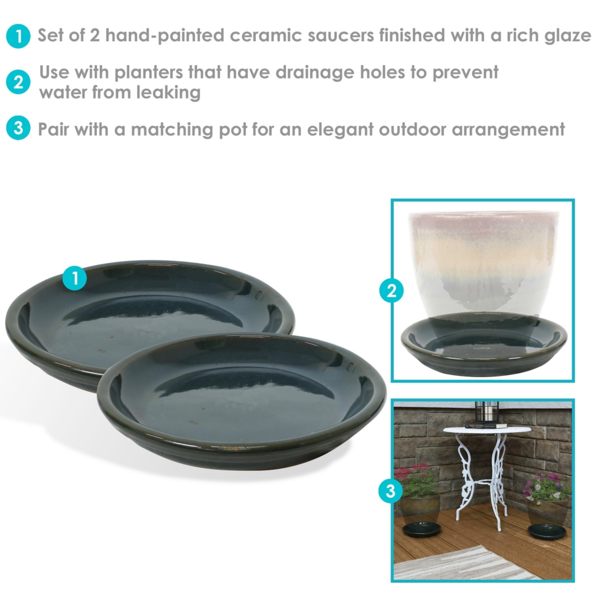 Outdoor/Indoor High-Fired Glazed Uv- and Frost-Resistant Ceramic Flower Pot Planter Saucers