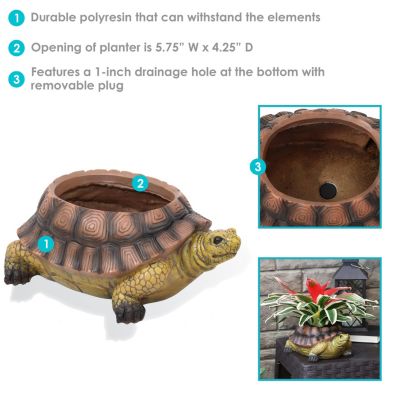 Polyresin Teddy the Turtle Decorative Garden Planter for Indoor or Outdoor Use - 11" W - Green and Brown