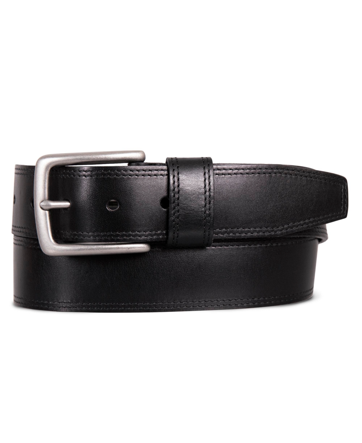 Men's Double Needle Stitched Leather Belt - Black