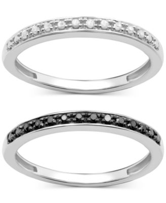 2-Pc Set Black Diamond (1/10 ct. t.w.) & White Diamond (1/10 ct. t.w.) Stack Rings in Sterling Silver