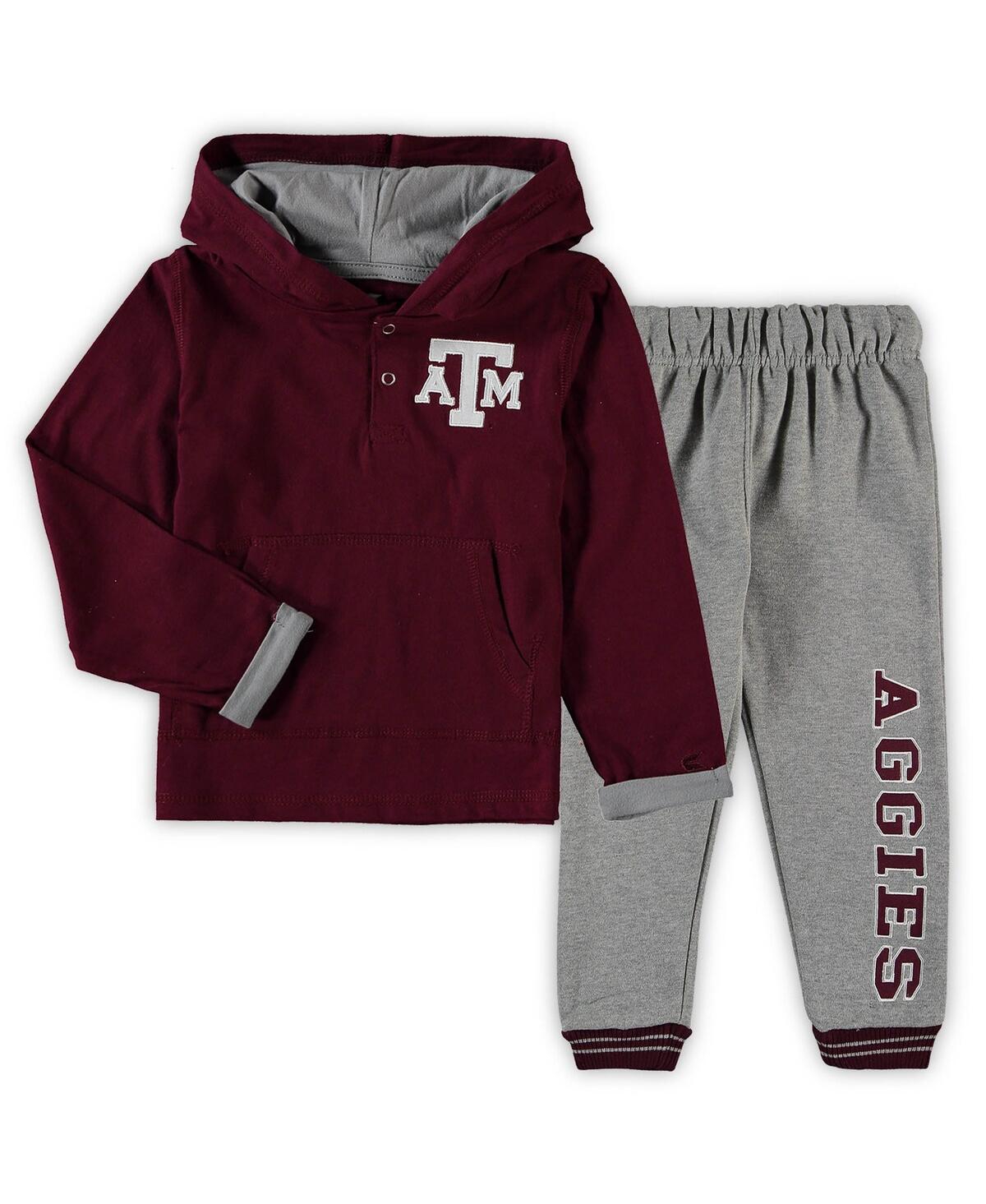 Colosseum Babies' Toddler Boys  Maroon, Heathered Gray Texas A&m Aggies Poppies Hoodie And Sweatpants Set In Maroon,heathered Gray