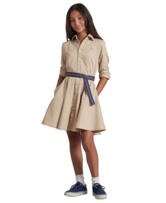 Polo Ralph Lauren Big Girls Belted Cotton Chino Shirtdress - Macy's