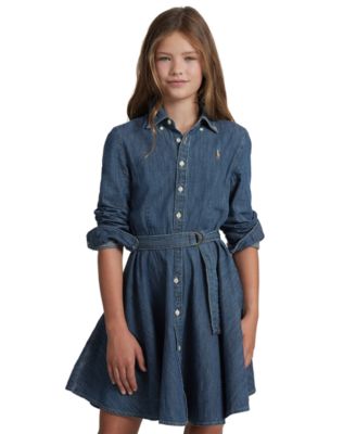 Polo Ralph Lauren Big Girls Belted Denim Cotton Shirtdress - Macy's