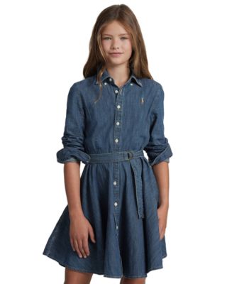 Polo Ralph Lauren Big Girls Belted Denim Cotton Shirtdress - Indigo - Size 12