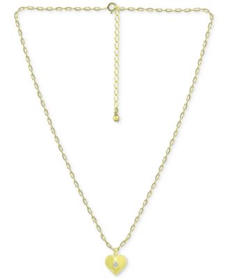 Cubic Zirconia Polished Heart Paperclip Link Pendant Necklace, 16" + 2" extender, Created for Macy's