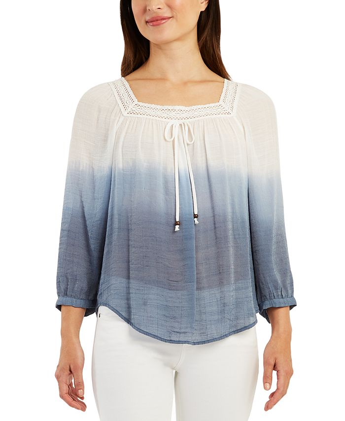 BCX Juniors' Dip-Dyed Lace-Trimmed Square-Neck Top - Macy's