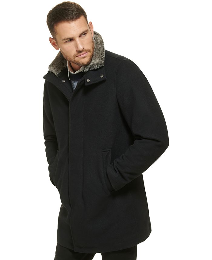 Calvin Klein Men's Urban Walker Coat with Detachable Faux Rabbit Fur at ...