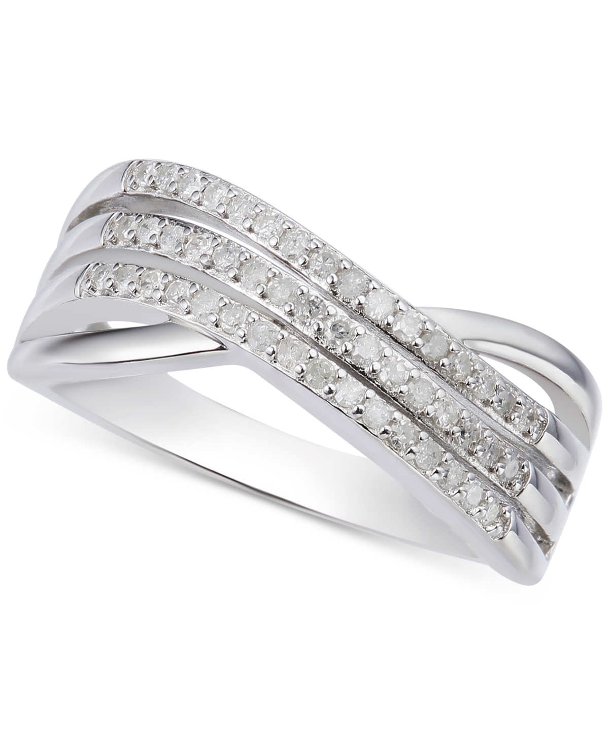 Macy's Diamond Triple Row Crossover Statement Ring (1/4 Ct. T.w.) In Sterling Silver